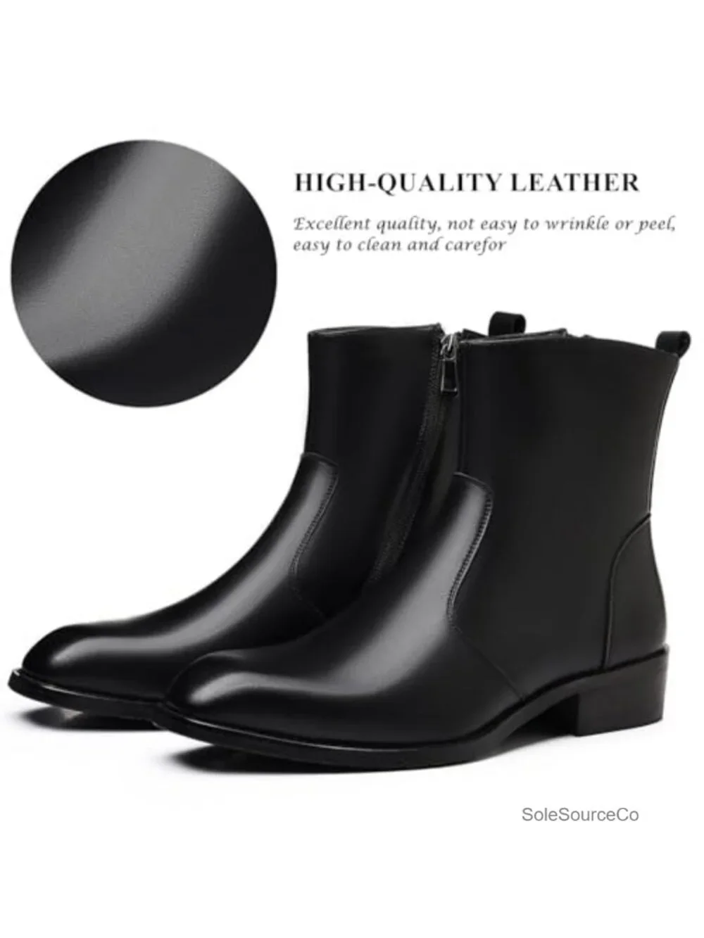 Men's Chelsea Boots Faux Leather Side Zipper Ankle Business Dress Boots